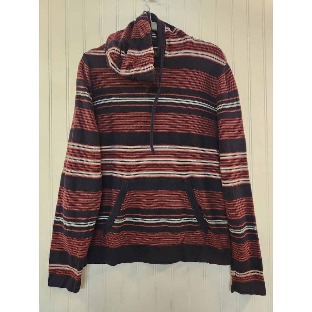 Lucky Brand Men Striped Knit Hoodie Sweater Navy Red White Size Medium Colorful